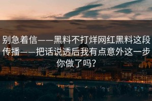 别急着信——黑料不打烊网红黑料这段传播——把话说透后我有点意外这一步你做了吗？