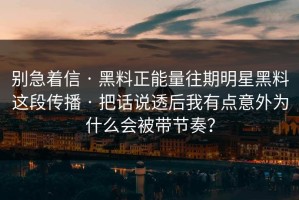 别急着信 · 黑料正能量往期明星黑料这段传播 · 把话说透后我有点意外为什么会被带节奏？