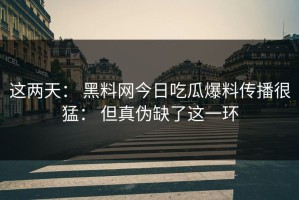 这两天： 黑料网今日吃瓜爆料传播很猛： 但真伪缺了这一环
