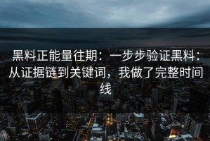 黑料正能量往期：一步步验证黑料：从证据链到关键词，我做了完整时间线