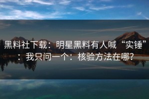 黑料社下载：明星黑料有人喊“实锤”：我只问一个：核验方法在哪？