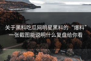 关于黑料吃瓜网明星黑料的“爆料”一张截图能说明什么复盘给你看