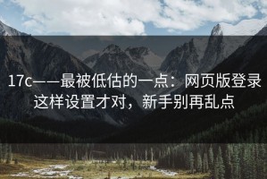 17c——最被低估的一点：网页版登录这样设置才对，新手别再乱点