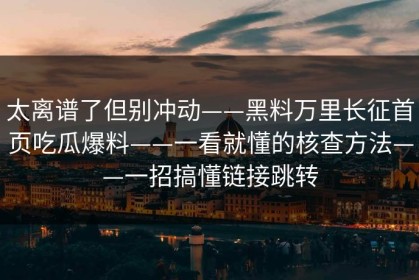 太离谱了但别冲动——黑料万里长征首页吃瓜爆料——一看就懂的核查方法——一招搞懂链接跳转
