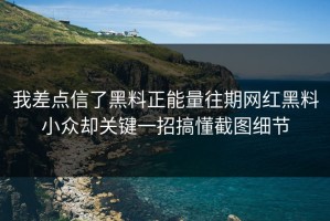 我差点信了黑料正能量往期网红黑料小众却关键一招搞懂截图细节