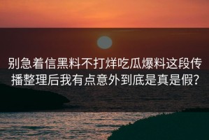 别急着信黑料不打烊吃瓜爆料这段传播整理后我有点意外到底是真是假？