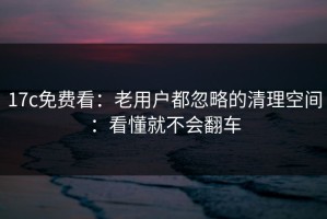 17c免费看：老用户都忽略的清理空间：看懂就不会翻车