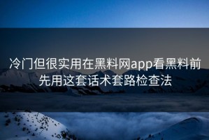 冷门但很实用在黑料网app看黑料前先用这套话术套路检查法