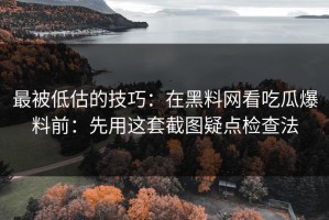 最被低估的技巧：在黑料网看吃瓜爆料前：先用这套截图疑点检查法