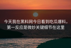 今天我在黑料网今日看到吃瓜爆料，第一反应是微妙关键细节在这里