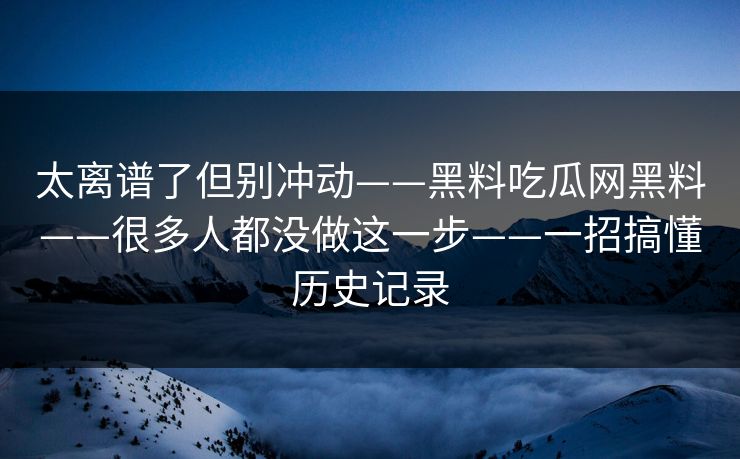太离谱了但别冲动——黑料吃瓜网黑料——很多人都没做这一步——一招搞懂历史记录