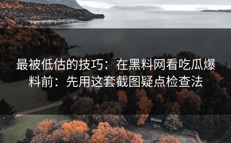 最被低估的技巧：在黑料网看吃瓜爆料前：先用这套截图疑点检查法