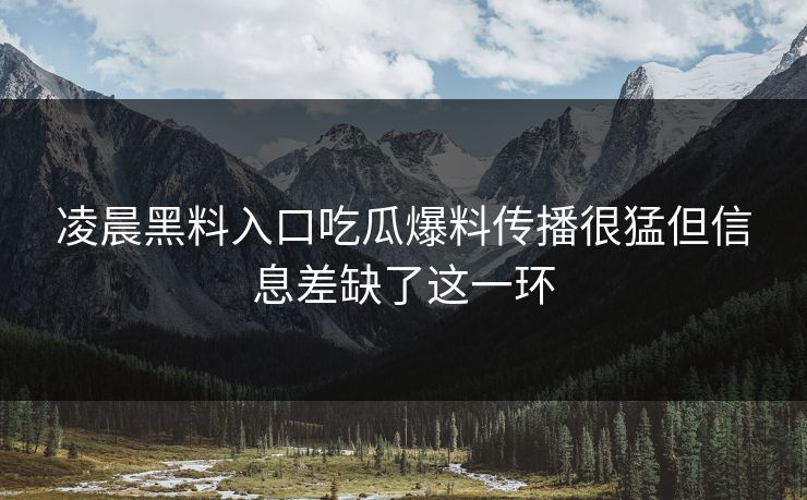 凌晨黑料入口吃瓜爆料传播很猛但信息差缺了这一环