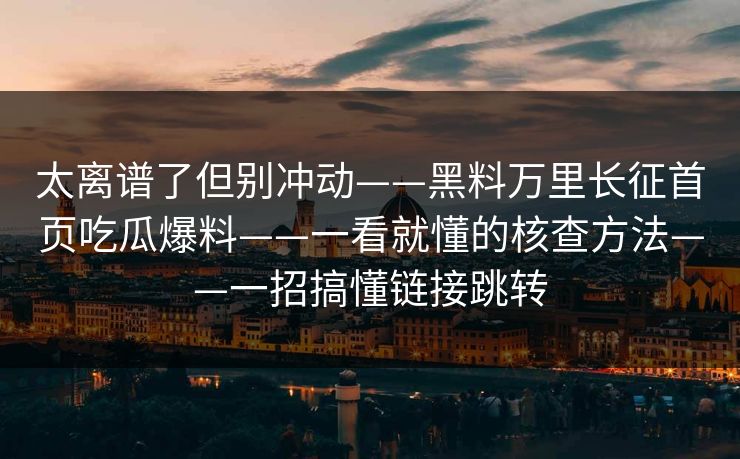 太离谱了但别冲动——黑料万里长征首页吃瓜爆料——一看就懂的核查方法——一招搞懂链接跳转