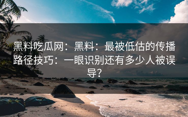 黑料吃瓜网：黑料：最被低估的传播路径技巧：一眼识别还有多少人被误导？