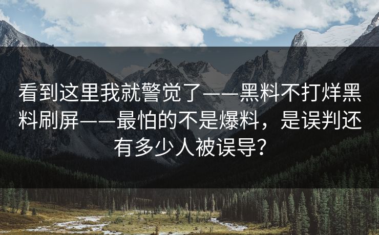 看到这里我就警觉了——黑料不打烊黑料刷屏——最怕的不是爆料，是误判还有多少人被误导？