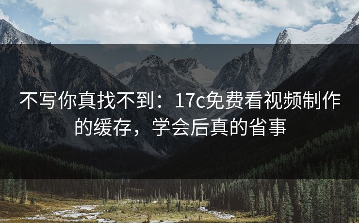 不写你真找不到：17c免费看视频制作的缓存，学会后真的省事